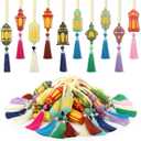 Batiyeer 20 Pcs Ramadan Lanterns Felt Ornaments Eid Mubarak Hanging Ornaments with Pearls and Tassels for Muslim Ramadan Mubarak Home Party Decorations