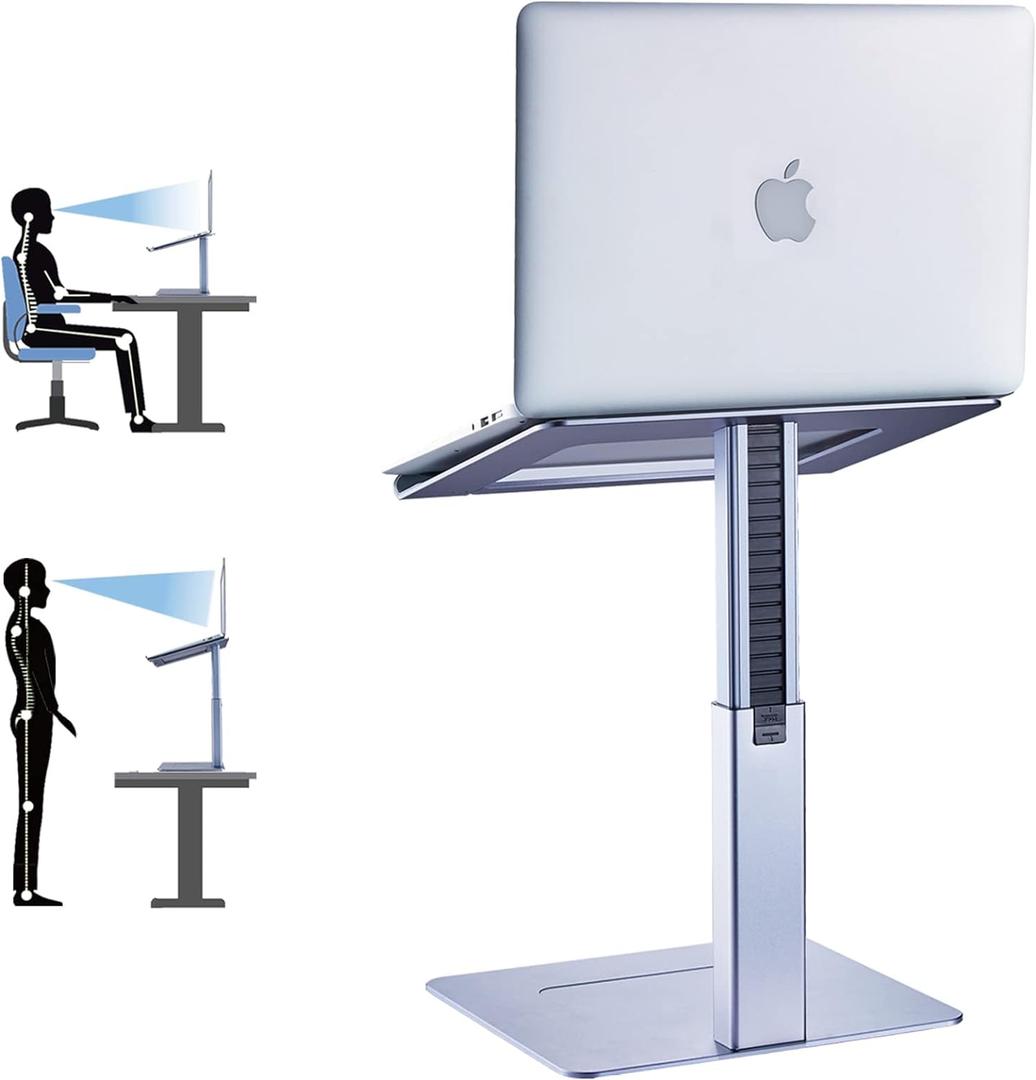 Adjustable Laptop Stand, Tall, Strong, Airflow, Suitable for 13.3-17.3 Inch Laptops, Lift Screen to Eye Level for Video Conferences (Grey)