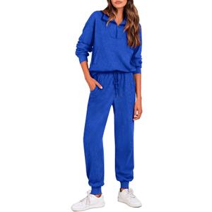 BTFBM Women's 2 Piece Tracksuit Fall Outfits 2025 Long Sleeve Half Zip Sweatshirt Sweatpants Lounge Set Sweatsuits (Medium, Solid Royal Blue)