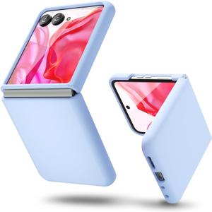 oakxco for Motorola Moto Razr Plus 2024/2025 Phone Case Liquid Silicone, Cute Thin Slim Soft Rubber Gel for Women Men, Smooth Matte Plain Color Girly Case with Camera Cover, Light Blue