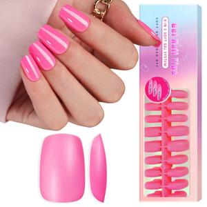 SXVME Hot Pink Soft Gel Nail Tips Medium Short Square Gel Tips Pre-colored Press on Nails Pre Applied Tip Primer Natural Acrylic Fake Nails Extensions for DIY Nail,300Pcs