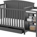 Storkcraft Steveston 5-in-1 Convertible Crib & Changer  GREENGUARD Gold Certified, Fits Standard Crib Mattress, Converts to Toddler Bed and Full Bed, 4 Adjustable Mattress Heights (Gray) (Grey)
