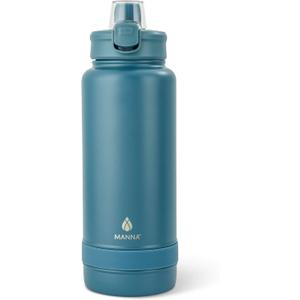 Manna Push Stainless Steel Bottle with Push-open Locking Lid and Sipping Spout - 40 Oz - Indigo Powder Coat