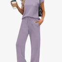 2 Piece Sets for Women Casual Summer Travel Vacation Outfits Cap Sleeve Lounge Set purple S