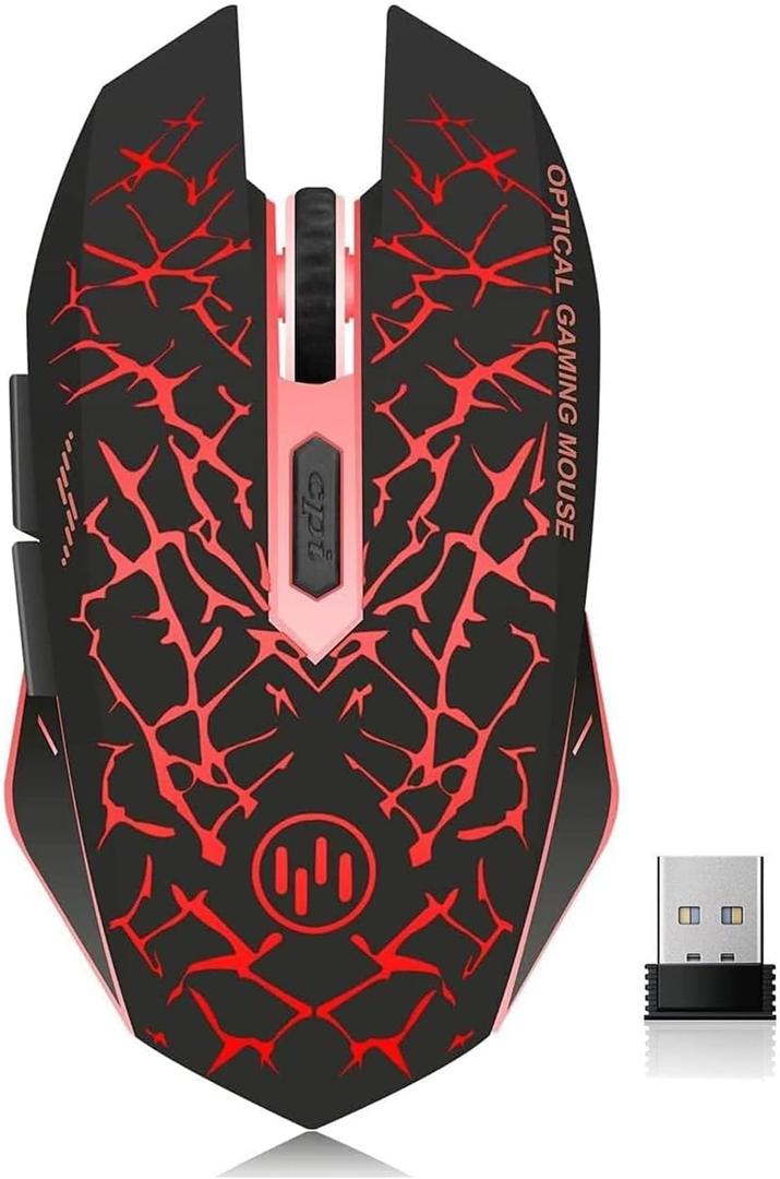 VEGCOO C12 Wireless Gaming Mouse,Rechargeable Mice Silent Click Cordless Mouse with 6 Buttons PC Gaming Mice Advanced Technology with 2.4GHZ Up to 2400DPI for PC Laptop (Red)