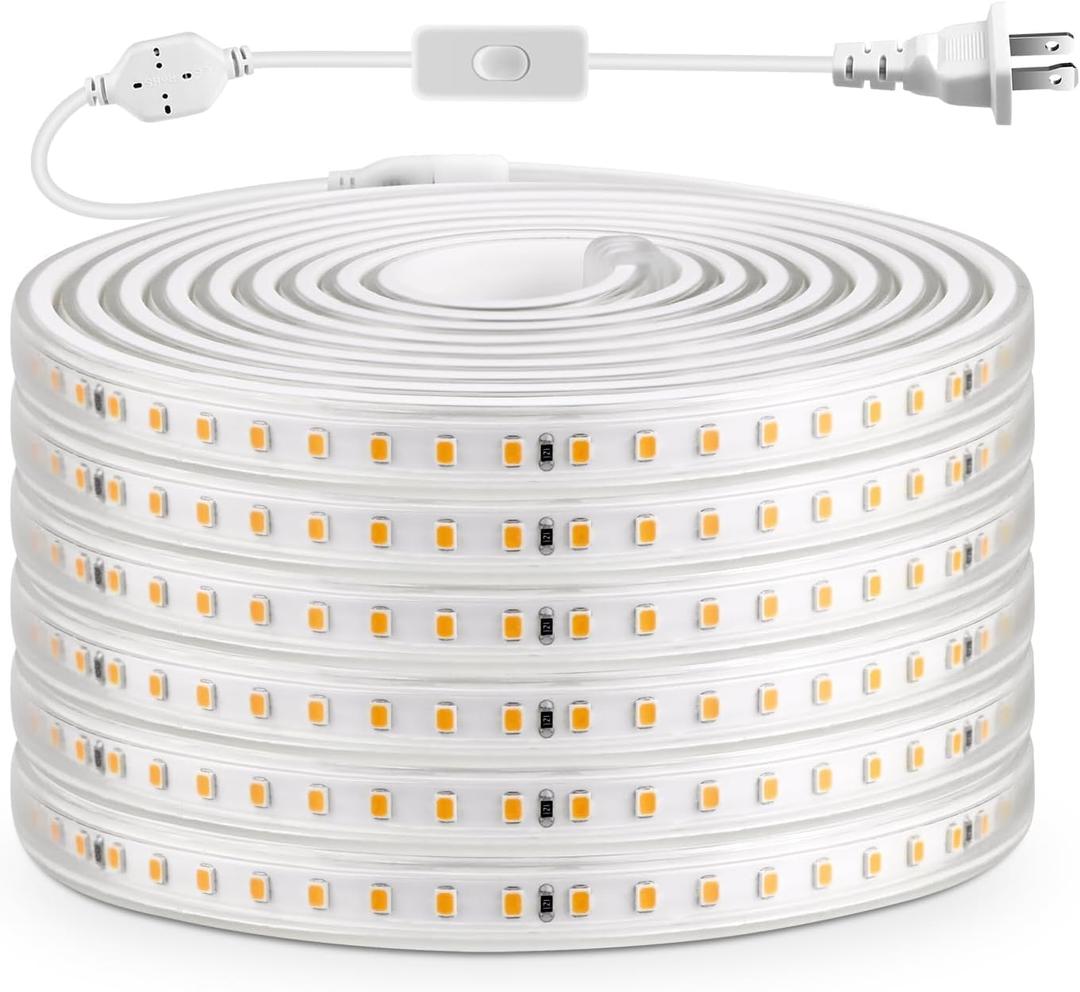 Outdoor LED Strip Lights Waterproof, AC 110V, 1200LEDs, 6500k LED Rope Bright Lights for Garden, Patio, Indoor Under Cabinet Home Christmas Decoration