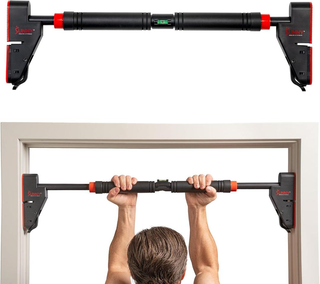 Sunny Health & Fitness Adjustable Doorway Pull Up Bar  Chin Up Bar for Home Gym Training (Dark Grey)