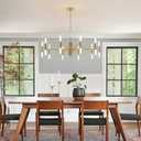 BOKT Mid Century Gold Sputnik Chandelier Large 20-Lights LED Chandelier Semi Flush Mount Ceiling Light Contemporary Round Dining Room Island Pendant Light Fixture