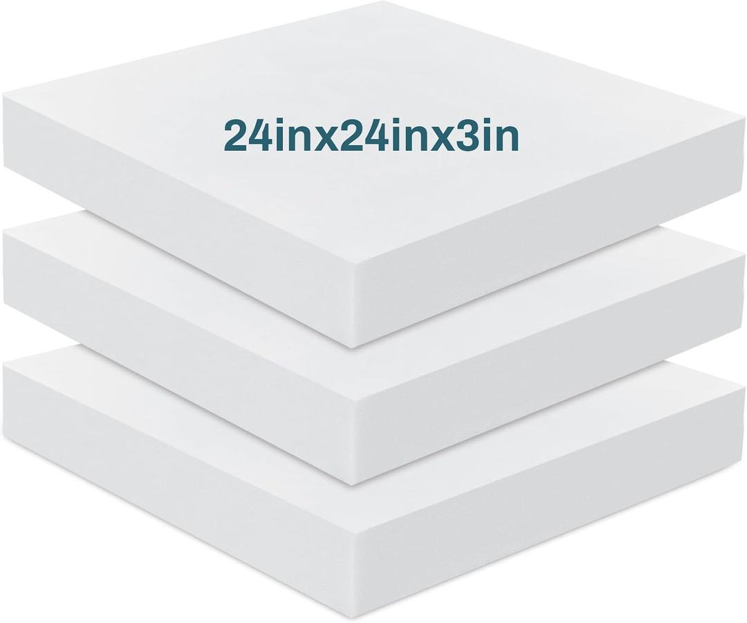 Frienda 3 Pack 3 x 24 x 24 Inch Upholstery High Density Foam Cushion Replacement Square Cut to Size Foam Couch for Chair Couches Padding Shipping Packing DIY Cosplay Projects