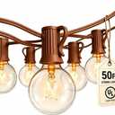 Abeja 50Ft Outdoor Patio String Lights with 53 Clear Globe G40 Bulbs,UL Certified for Patio Porch Backyard Deck Bistro Gazebos Pergolas Balcony Wedding Gathering Parties Markets Decor, Brown Wire
