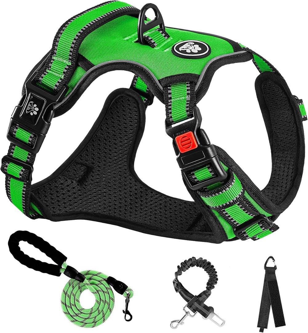 NESTROAD Dog Harness, Adjustable Oxford Harness with Leash, Reflective No-Choke Pet Vest with Easy Control Handle (M, Fluorescent Green) (Mneck 13-17" chest 17-25")