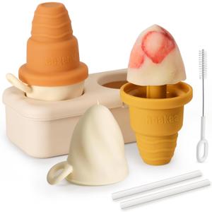 Haakaa Freeze-N-Sip Ice Cream Popsicle Mold Set,Reusable Silicone Popsicles Molds for Kids - BPA Free, Easy Release Ice Pop Maker - Homemade DIY Ice Cream Molds (Marigold)