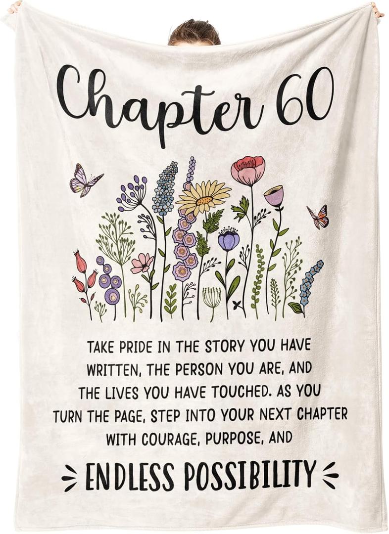 Afterprints 60th Birthday Gifts for Women, Chapter 60 Birthday Blanket, 60 Year Old Bday Gift for Woman, Friend, Sister, Mom, 1966, 60th Birthday Decorations, Turning 60 Throw Blankets 50'' x 60''