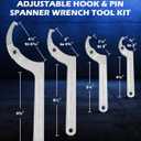 Orion Motor Tech 8pc Adjustable Pin Spanner Wrench Tool Set, Spanner Nut Wrench Tools with Changeable Heads for Pipes Heating Cars, Coilover Hook Wrenches for Suspension System, 3/4" to 6-1/10"