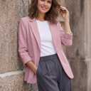 GRECERELLE Women's Blazers Lightweight 3/4 Sleeve Lapel Open Front Casual Suit Jacket Work Blazer with Pockets, US 6