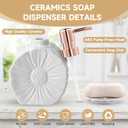 Ceramic Flower Soap Dispenser and Soap Dish Set, Marbled Elegant Bathroom Decor with Non-Slip Base, Modern Hand Wash Bottle & Soap Tray for Bathroom Sink Countertop, Kitchen, Spa (Flower White)