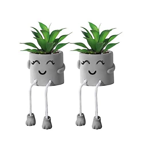 SEMSOIIO 2PCS Fake Succulents, Artificial Plants Bathroom Decor, Mini Plants Shelf Decor, Small Desk Plant for Home Decor, Cute Faux Plants Office Decor, Fake Plants for Women Desk