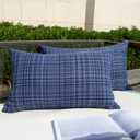 Kevin Textile Outdoor Waterproof Throw Pillow Covers 12x24 Inch Pack of 2 Woven Faux Linen Farmhouse Decorative Water Resistant Lumbar Cushion Covers for Tent Patio Garden Couch Sofa Navy Blue