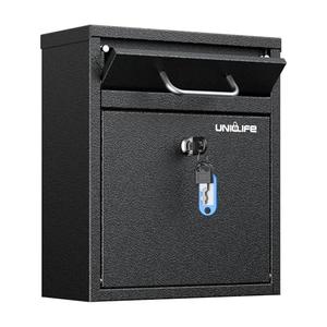 Uniclife Wall Mount Mailbox for Outside, Heavy Duty Locking Mailbox, Small Mailbox with Key Lock, Security Mail Box, Safe Key Drop Box, Post Box, Steel Cash Drop Box for Home Office School, Black