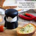 OTOTO Gracula Garlic Crusher, Garlic Mincer, Also for Ginger, Nuts, Chili, Herbs - Twist Top Mincer & Easy Squeeze Manual Press Peeler, Goth Gifts, Black