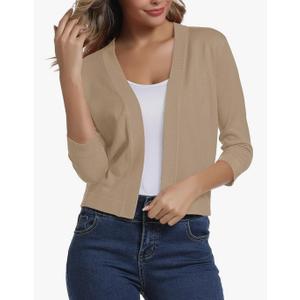 Urban CoCo Women's 3/4 Sleeve Cropped Cardigan Sweater Elegant Shrugs for Women, XL