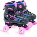 Roller Skates for Boys Girls, Kids Skates, Adjustable Roller Skates with Light Up Wheels for Ages 3-12 RollerSkates for Youth Beginner (Black & Rose red) M