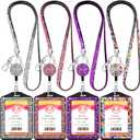 HUSUM 4 Sets Rhinestone Lanyard Sparkling ID Card Holder Crystal Retractable Badge Reel Rhinestone Neck Lanyard Card Holder with Metal Clasp and Key Ring for Women Nurse Teacher, 4 Colors (Vertical)