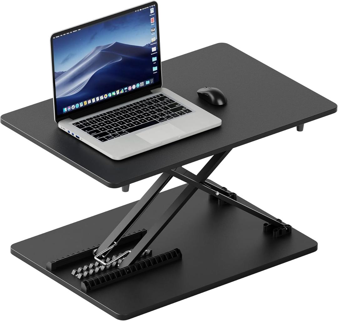 Standing Desk Converter Adjustable Height, 25.16"  15.75" Height Adjustable Desktop Riser, No Assembly Required, Desktop Workstation for Laptop, Monitor and Office Use (Black)