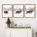 Set of 3 Framed Christmas Wall Art Farmhouse Santa Claus Is Coming To Town Wall Decor Vintage Holiday Home Decor (Brown, 16x24)