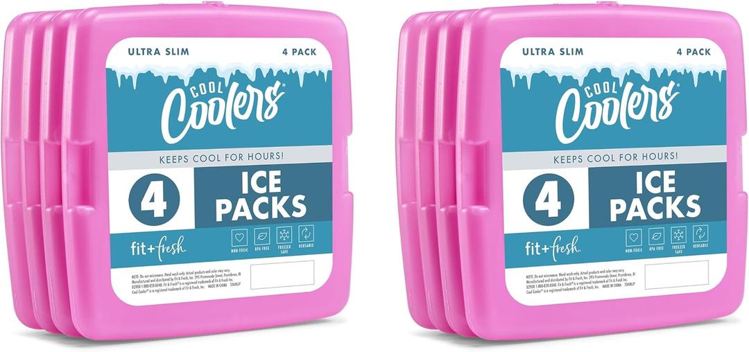 Cool Coolers by Fit + Fresh, Reusable & Long-Lasting Slim Ice Packs, Cold Packs for Lunch Boxes, Ice Packs for Lunch Bags, Purple 8 Pack