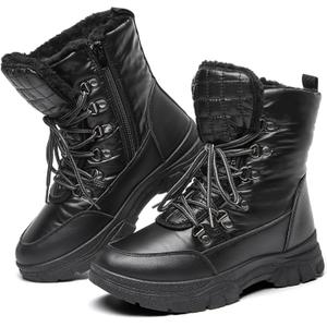 Rominz Womens Winter Snow Boots with Zipper Warm Fur Lined Mid Calf Ankle Booties for Women Comfortable Outdoor Anti Slip Boots (9, Black)