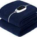 Sealy Electric Blanket Heated Throw 50"x60" Soft Double Sherpa Super Cozy with 6 Fast Heating Levels & 2-10 Hours Auto-Off, Over-Heat Protection, Machine Washable, Navy Blue