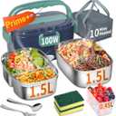 Electric Heated Lunch Box for Adults with 2 Pack 1.5L Containers, Portable 100W 3-IN-1 Fast Heated Lunch Box for Men Women, Portable Heating Food Warmer,12V/24V/110V for Car Truck Office Home Travel (Blue)