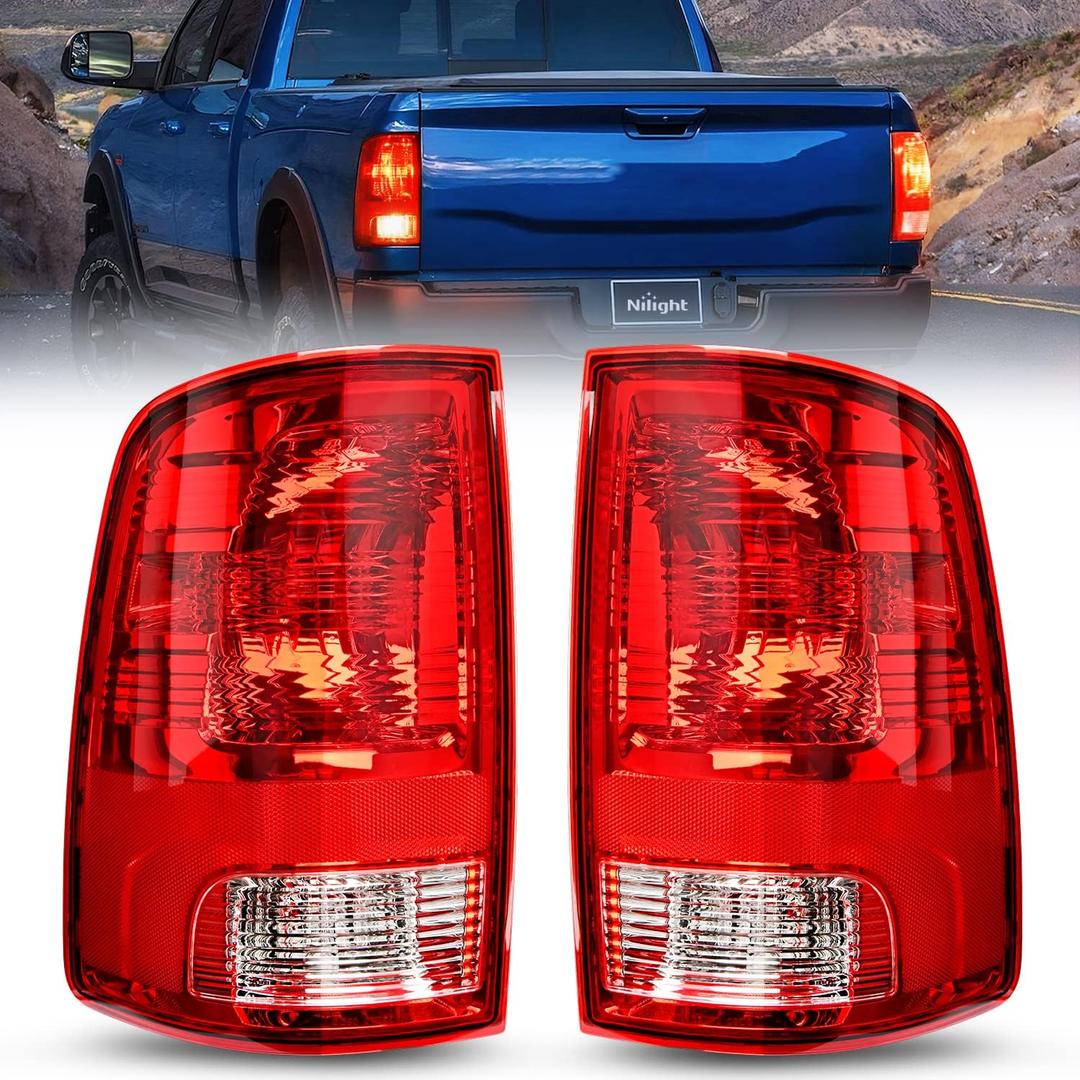 Nilight Taillight Assembly for 2009 2010 2011 2012 2013 2014 2015 2016 2017 2018 Dodge Ram 1500 2500 3500 2019 2020 2021 Classic Rear Lamp OE Style w/Bulbs Driver and Passenger Side (Red)