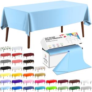CXPSINC 54 Inch X 300 Feet Plastic Table Cover Roll Disposable Tablecloth with Slide Cutter for All Type/Shape Tables | Party, Banquet, Birthdays, Weddings(Light Blue, 300 Feet)