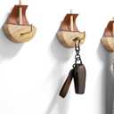 2 x Sailboat Key Holder and Teacup Hook - Nautical Wood Wall Decor for Small Space Organization, Coffee Bar Entryway - Set of 3
