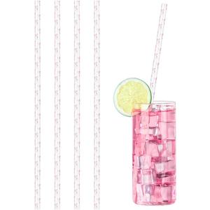 Honeydak 4 Pcs Bow Glass Straw 12in Cute Bow Printed Coquette Reusable Glass Straw Bachelorette Decorations, Birthday Party, Bridal Engagement Drinkware, Coquette Cute Supplies, Baby Shower
