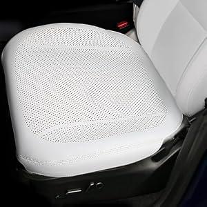 Erivis 2PCS Nappa Leather Car Front Seat Covers for 2025 2026 Tesla Model Y/ 3 Highland/ Juniper Breathable Perforated All-Season Universal Bottom Seat Protectors for Tesla Accessories, White