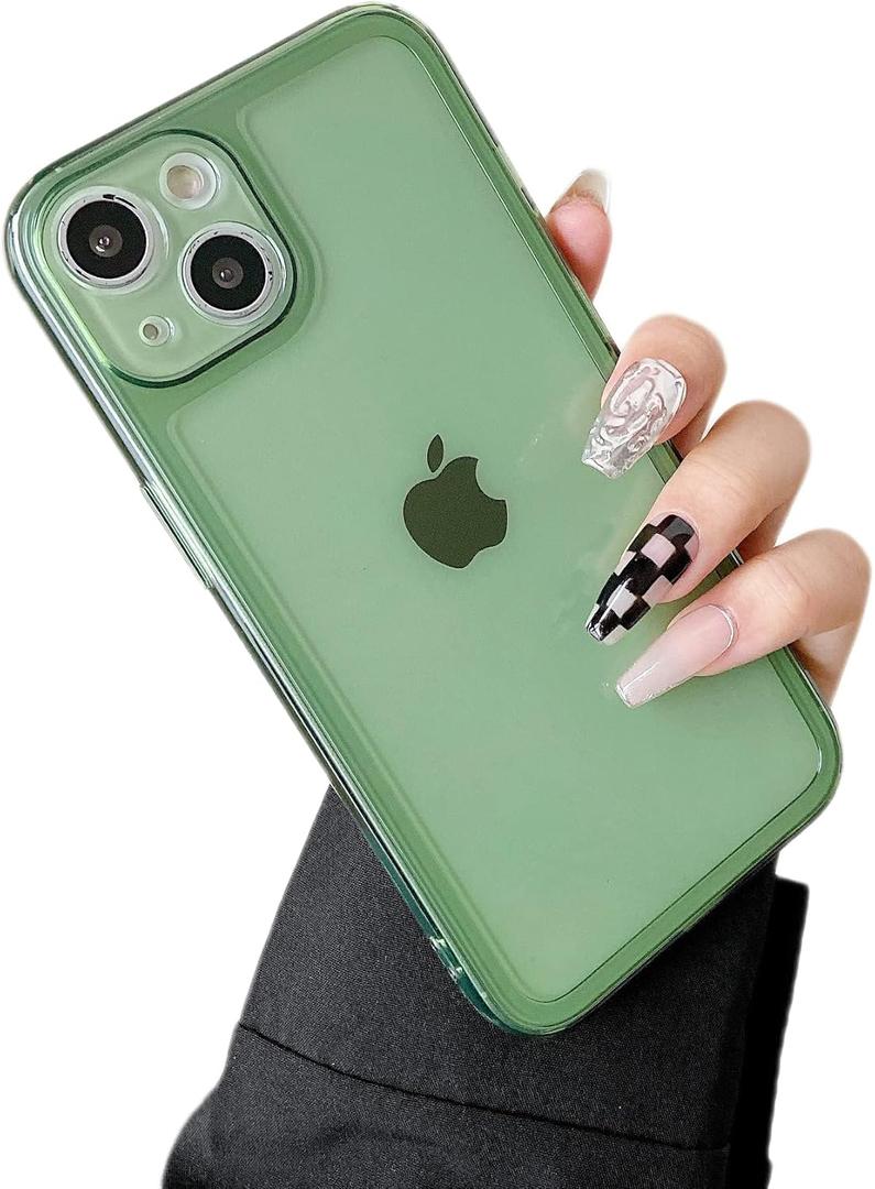 ZTOFERA Case for iPhone 15 Plus 6.7 inch,Clear Soft Silicone Bumper Protective Retro Color Transparent Shockproof Phone Case - Green