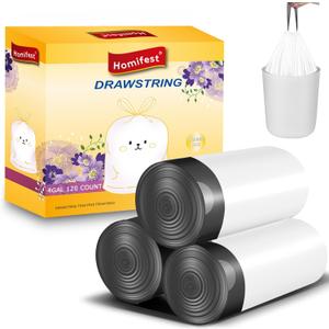 3 x 4 Gallon Drawstring Trash Bags,120 Count White