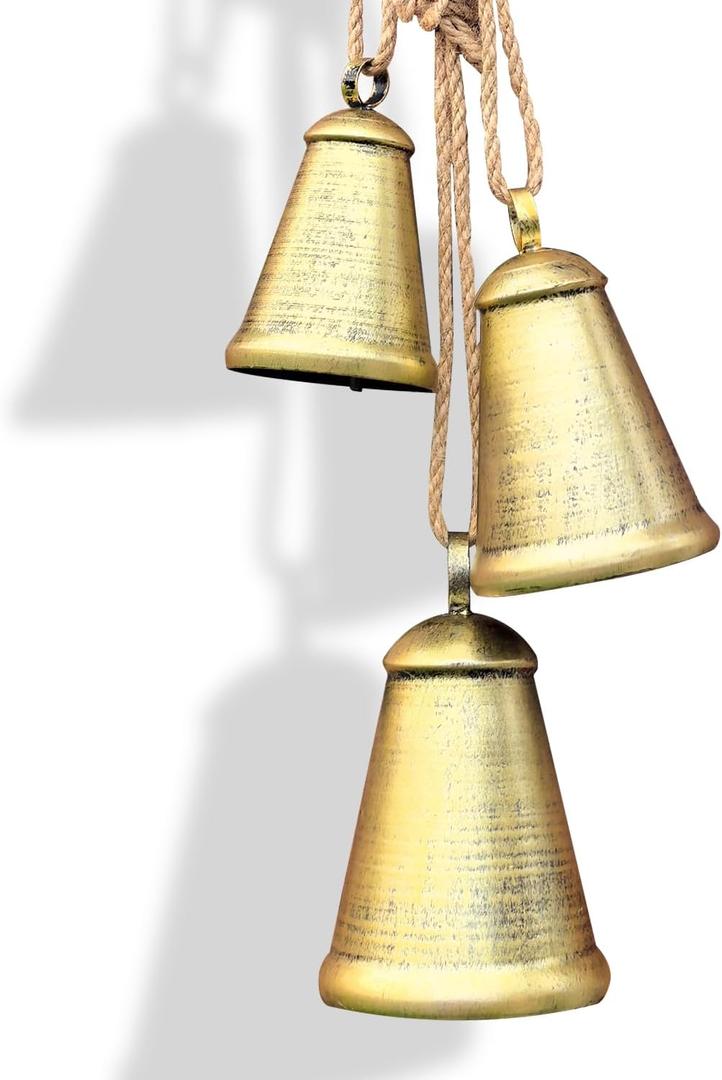 Christmas BellsVintage Iron Bells with Jute Rope for Hanging,Handmade Rustic Cow Bell,Christmas Bells for Decoration,Christmas Decor Set of 3 Different Sizes