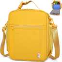 NOL Nylon Waterproof Kids Lunch Bag, Insulated Lunch Bag, Lunch box Cooler, Reusable, Zip Closure with Buckle Handle Holds Lunch Box, Snacks & Water Bottle for School Work, Earth-yellow (Vertical)