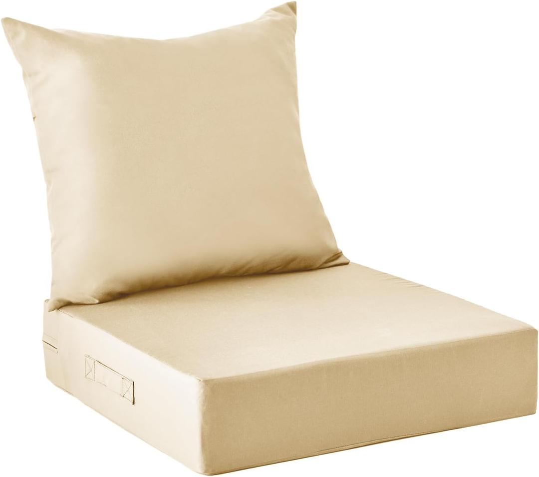 Outdoor Cushions for Patio Furniture,Outdoor Seat Cushion Set 24 x 24 x 5.75 Inch,Waterproof & Fade Resistant Outdoor Chair Cushions,Deep Patio Chair Cushion with Removable Cover,Beige