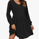 AUSELILY Womens Fall Dress 2025 Long Sleeve V Neck Short Dress Lightweight Casual Knit Sweater Dresses with Pockets S