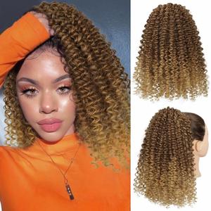 Lommel Drawstring Ponytail,14 Inch Ponytail Extension for Black Women Curly Drawstring pony tails hair extensions for Women Afro Kinky Curly Hairpieces for Daily Use(Brown and Honey Blonde)