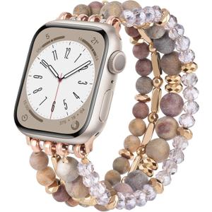 VISOOM Beaded Boho Bracelet Compatible for Apple Watch Band 42mm/44mm/45mm Series 9 8 7 SE Series 6/5/4 Women Fashion Cute Handmade Crystal Beads Stretchy Watch Strap for iWatch Bands Series 3/2/1