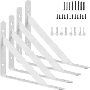 6 Inch Shelf Brackets, 4 Pack Heavy Duty L Brackets for Shelves, 90 Degree Triangle Metal Supports for DIY Floating Shelf with Screws ( White)
