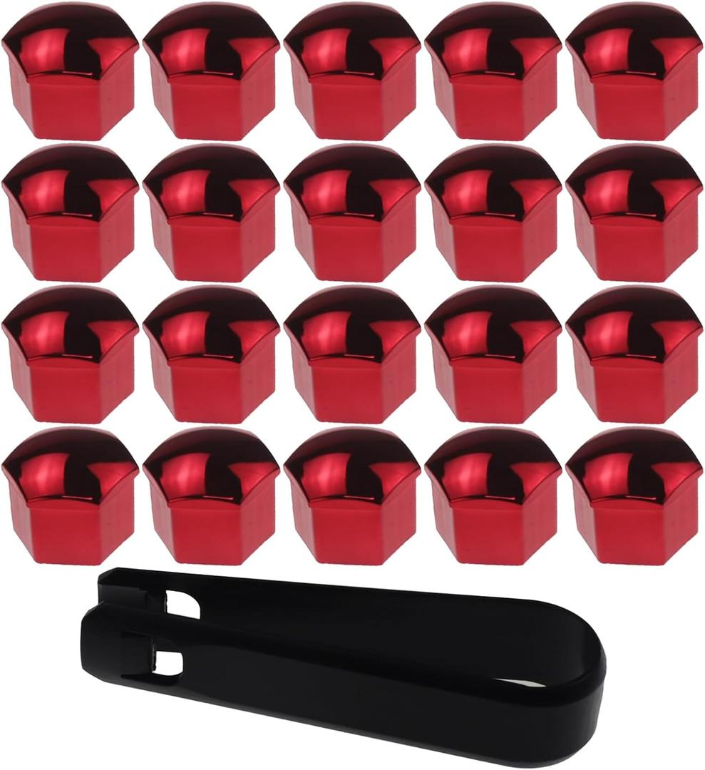 20 Pcs Wheel Lug Nut Covers Bolt Caps,17mm Silver Universal Anti-Rust Car Tire Nut Caps Bolt Cover,Hexagonal Plastic Tire Bolt with Removal Tool (Red)
