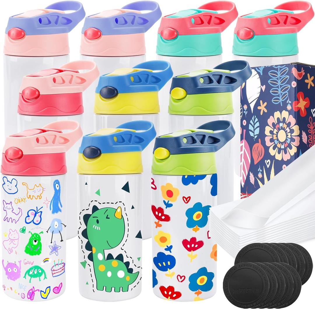 Joyclub 10 Pack Kids Sublimation Tumbler Water Bottle Blanks Insulated Tumbler Stainless Steel Children Sublimation Cups for DIY Craft Heat Press Print (10 pack)