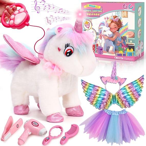 G.C Unicorns Gifts for Girls Toys 3 4 5 6 Year Old, Walking Talking Electronic Interactive Remote Control Plush Unicorn & Costume, Pretend Play Pet Care Toy Birthday Gift for Toddler Kid Girl Age 3+